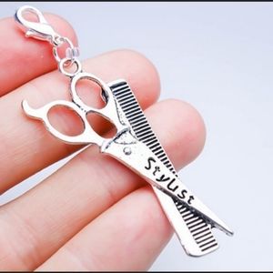 Clip On hairdresser charms stylist zipper pull bracelet pendants combs zipper pu